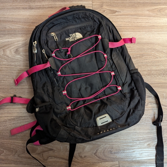 north face borealis backpack pink and black The Women's Moss Dark Heather/Gardenia White A front bungee system handles an extra layer North Face Borealis Black and